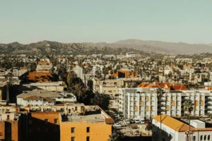 A Southern California skyline full of commercial roofs.