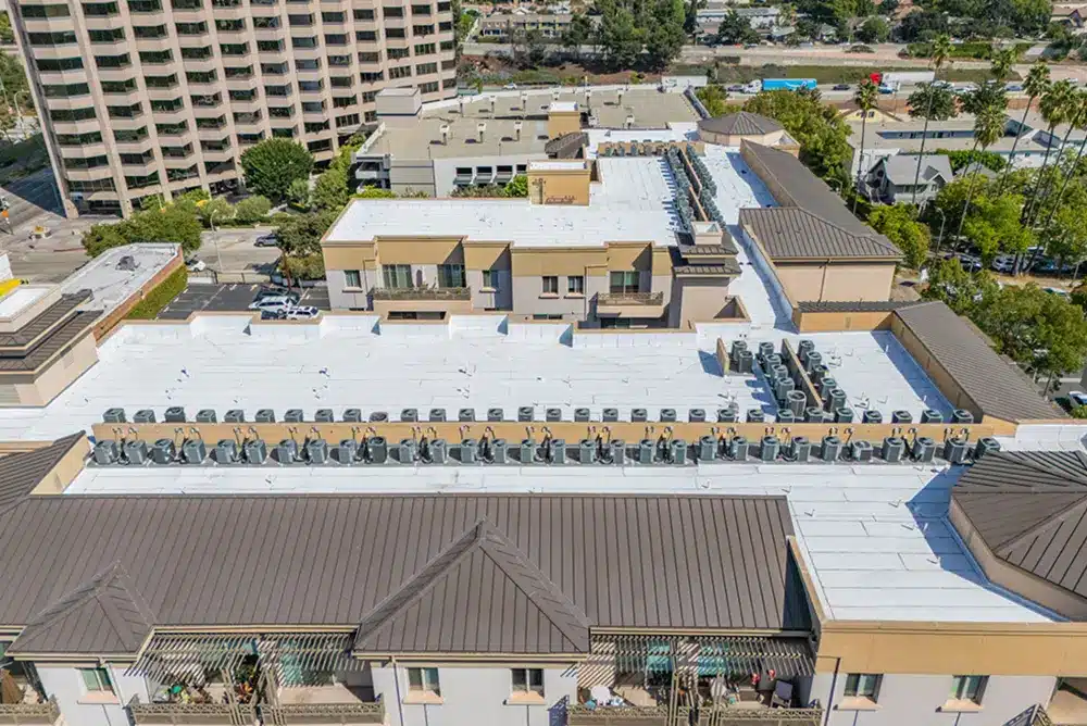 a corrugated metal roof against the blue sky